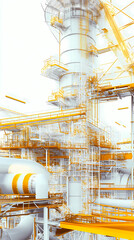 A horizontal banner with units for the oil industry. A 3D illustration of an architecture building based on imagination