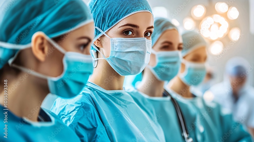 Aufkleber surgeons in a brightly lit operating room performing a procedure with advanced technology stock phot