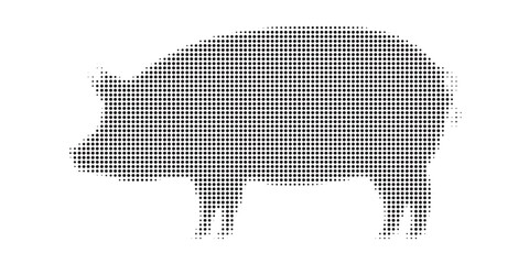 Dot halftone pig icon, and source icons. Vector halftone collage of pig icon formed of round items.