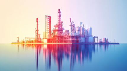 Fototapeta premium A horizontal banner with units for the oil industry. A 3D illustration of an architecture building based on imagination