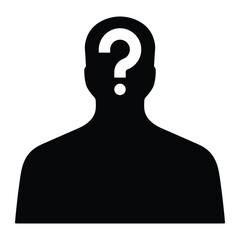 Unknown person with covered, masked, hidden face. Anonymous character. Mysterious man. Black silhouette. Vector illustration.