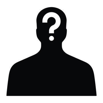 Unknown person with covered, masked, hidden face. Anonymous character. Mysterious man. Black silhouette. Vector illustration.