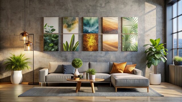 Four Square Canvases Mockup on Wall for Art Display and Interior Design Inspiration