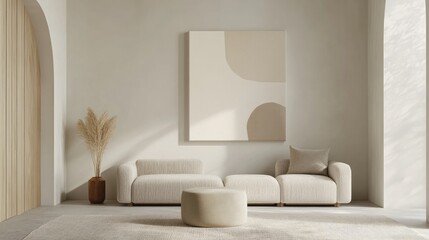 A modern minimalist canvas print with clean lines and neutral colors, perfect for a sleek, stylish home interior