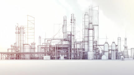 A horizontal banner with units for the oil industry. A 3D illustration of an architecture building based on imagination
