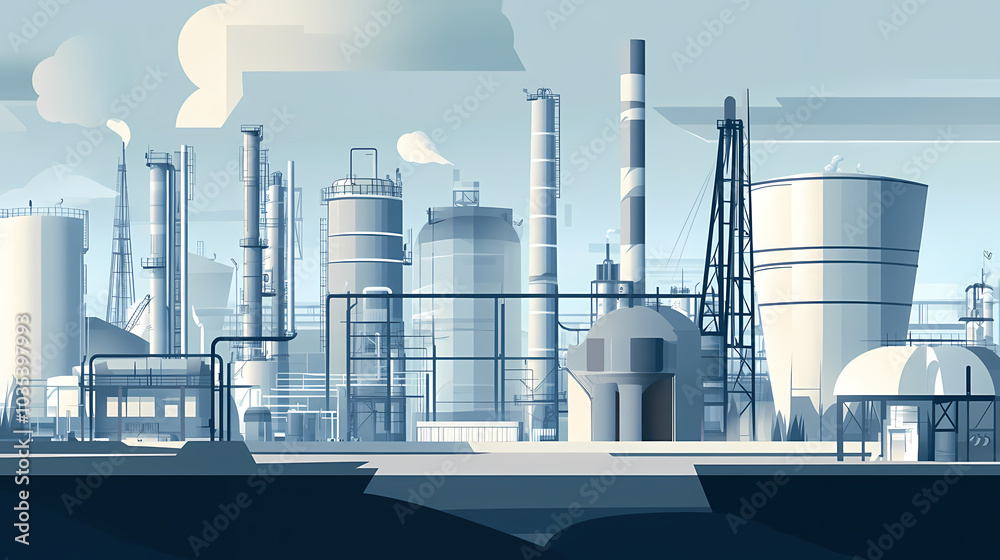 Wall mural a horizontal banner with units for the oil industry. a 3d illustration of an architecture building b