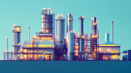 Obraz premium A horizontal banner with units for the oil industry. A 3D illustration of an architecture building based on imagination