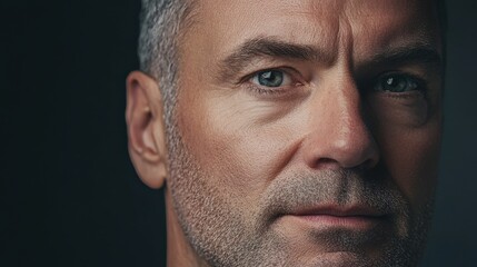 Obraz premium A close-up captures the dramatic contrast of youthful rejuvenation versus aging skin on a man's face, illustrating effects of cosmetic procedures and treatments