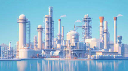 Obraz premium A horizontal banner with units for the oil industry. A 3D illustration of an architecture building based on imagination