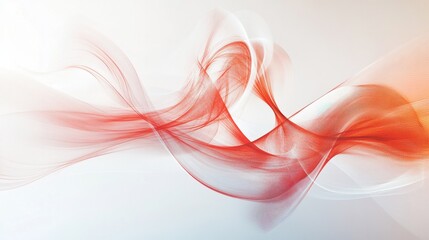 Red and white light trails, twisting elegantly on a white background, creating a dynamic abstract glow