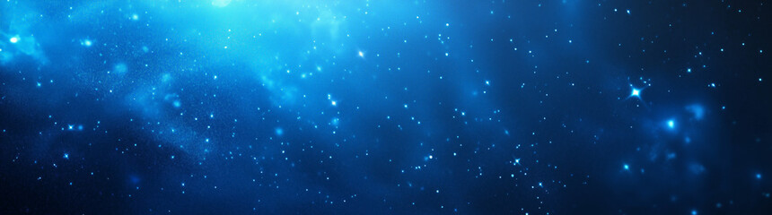 Naklejka premium A vast blue cosmic scene featuring countless stars and distant nebulae, creating a serene and deep space atmosphere