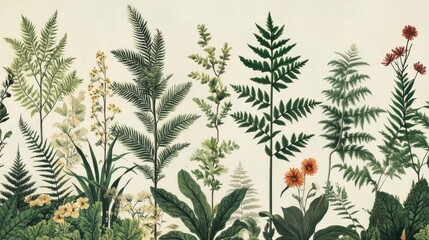 Fototapeta premium A vintage-inspired botanical canvas print, featuring detailed illustrations of plants, perfect for adding charm to home interiors