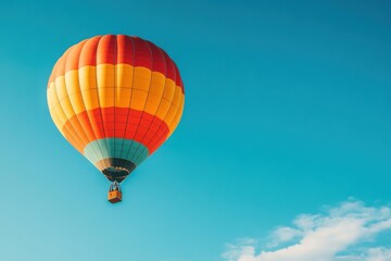 Naklejka premium A bright hot air balloon gracefully soars high in the clear blue sky during a sunny afternoon