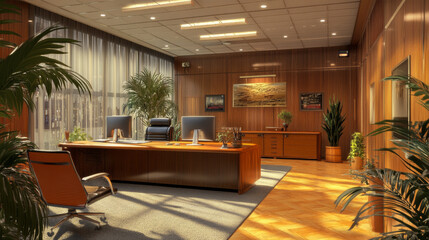 Fototapeta premium Create an interior scene of a modern office meeting room featuring white walls and a sleek concrete floor.