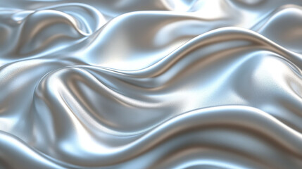 Obraz premium Luxurious silver satin fabric with soft, flowing folds creating a smooth and glossy texture, ideal for backgrounds, fashion