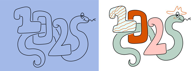 2025 doodle new year. Element for decoration design mail posts postcards poster print invitation background backdrop wrapping wallpaper banner textile