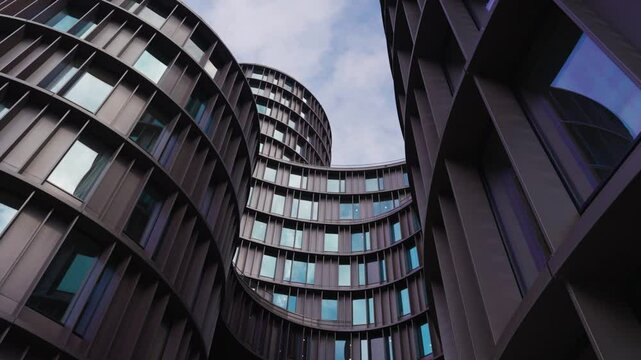 Low angle view of futuristic multistory building facade in Copenhagen