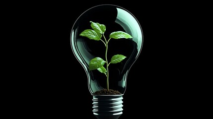 Light bulb with plant symbolizes green energy and sustainability. Green inovation.