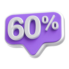 60 Percent Discount Purple Number 3D Badge 