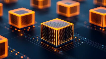 Futuristic microchip technology with glowing circuits