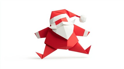 Santa Claus origami made from paper isolated on a white background. Perfect for Christmas or winter holiday designs.
