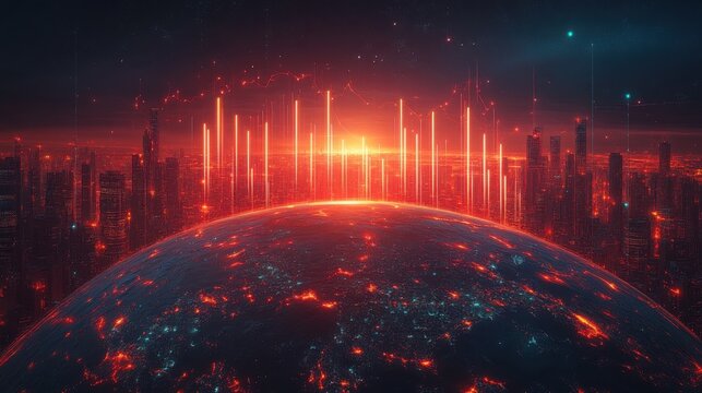 Digital Globe Featuring Bar and Line Charts for Illustrating Business Intelligence and Technological Trends in Modern Analytics