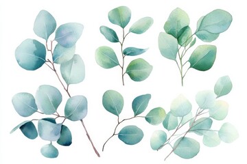 Obraz premium Watercolor Eucalyptus Leaves Illustration, botanical, floral art, greenery ,greenery ,watercolor