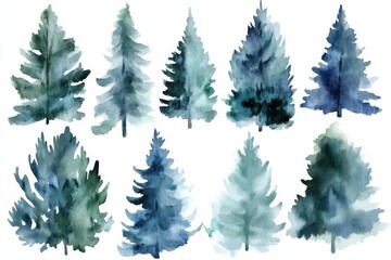 Watercolor Evergreen Tree Silhouettes, Watercolor Painting, Abstract Tree, Winter Tree, Christmas Tree, Forest, Green