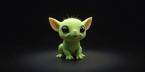 Fototapeta premium Small cute alien creature or fantasy monster isolated in front of monochrome background