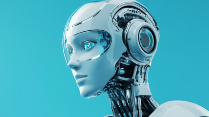 A landing page design for artificial intelligence and machine learning, featuring a banner that highlights AI concepts like chatbots and digital assistants. The graphic includes a cyber robot engaged 