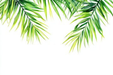 Watercolor Palm Leaf Border on White Background, tropical, foliage