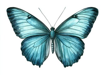 Obraz premium Watercolor Pencil Illustration of Blue Butterfly, butterfly illustration, insect art