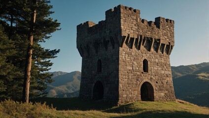 A breathtaking archer tower against a backdrop of colorful skies
