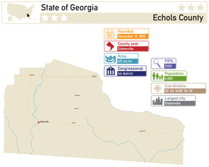 Obraz premium Detailed infographic and map of Echols County in Georgia USA.
