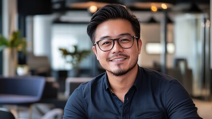 Obraz premium Confident man smiling in modern office setting