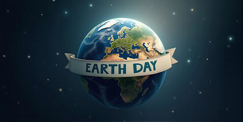 Fototapeta premium Planet Earth with Earth Day banner, joining the fight against global warming, raising awareness about the health of planet earth