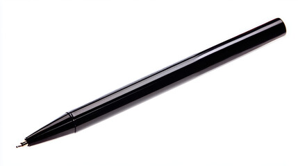 A black metal pen isolated on white, featuring a single object cutout, perfect for an office utilities background. Ideal for signing business deals and symbolizing contract confirmation with empty cop