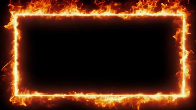 fiery rectangular frame made of intense flames with empty space in the center, ideal for text or design
