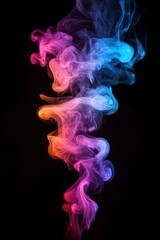 abstract foggy vertical image bright neon blue purple orange smoke swirling isolated on black background