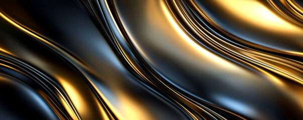 Obraz premium A luxurious abstract background featuring shiny black and gold metallic waves. 