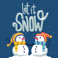 Fototapeta premium Let it snow lettering with cute snowman 