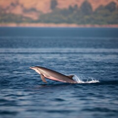 Fototapeta premium Graceful Encounter: Rare Pink Dolphin in Sparkling Morning Waters