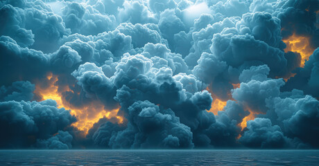 Dark sky filled with heavy clouds and faint light.