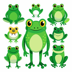 Fototapeta premium A fun and colorful illustration of a group of frogs, perfect for adding a touch of whimsy to your designs. These adorable amphibians are ideal for kids' products, nature-themed projects.