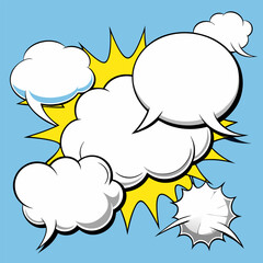 A set of comic book style speech bubbles, perfect for adding a fun and playful touch to your designs. The bubbles are in various shapes and sizes.