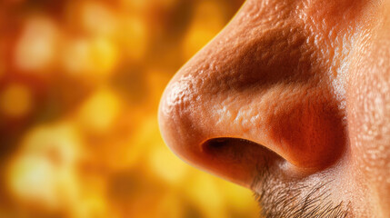Close-up of human nose during inhalation, capturing the subtle rise and fall of breath, symbolizing life's delicate balance and the continuous cycle of existence.