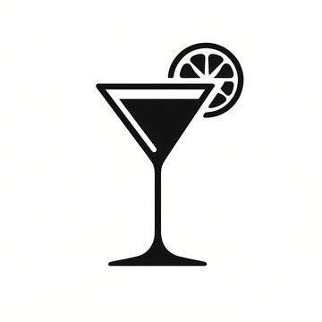 Black minimalist silhouette of an elegant cocktail on a white background, ideal for bar, party, or event designs.