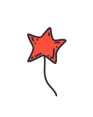 star balloon in red color doodle cartoon style, vector illustration