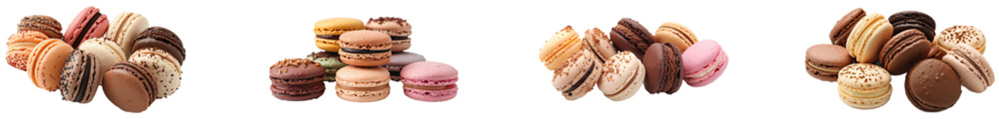 Colorful assortment of macarons. Set of png on transparent background