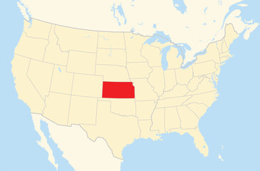 Symbol Map of the State Kansas (United States of America) showing the Contiguous United States with the highlighted state
